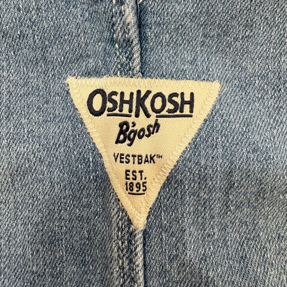 OshKosh‎ B'gosh Overall Dress Kids 24M Blue Denim White Eyelet Lace Preppy